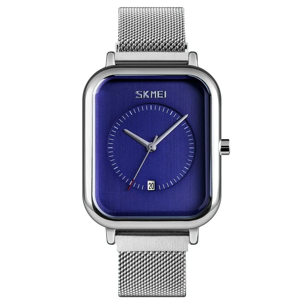 Unisex Magnetic Buckle Mesh Belt Quartz Watch - Silver Blue