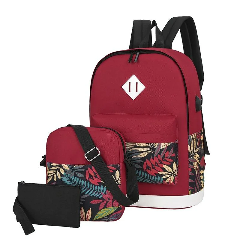 Versatile Student Backpack with Usb Port - College Style - Tree Red