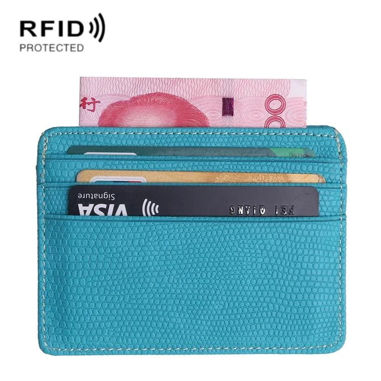 Pu Rfid Card Holder with Lizard Pattern - Sky Blue