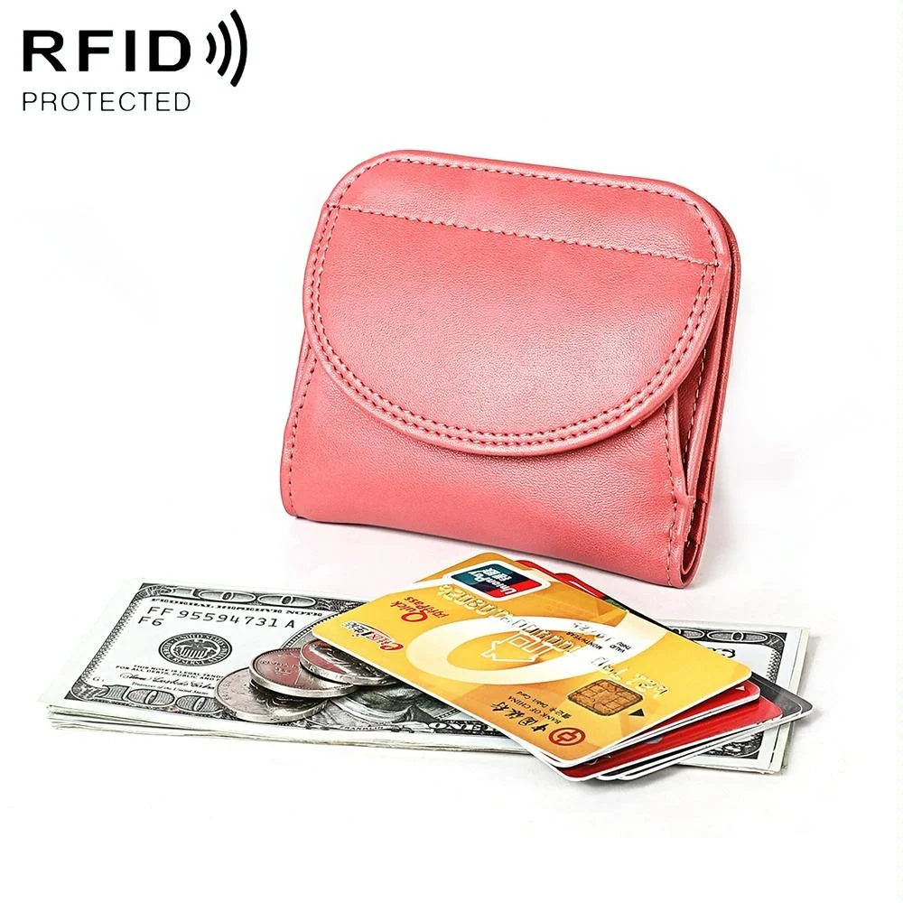 Women Leather Rfid Blocking Coin Purse - Compact Design - Pink