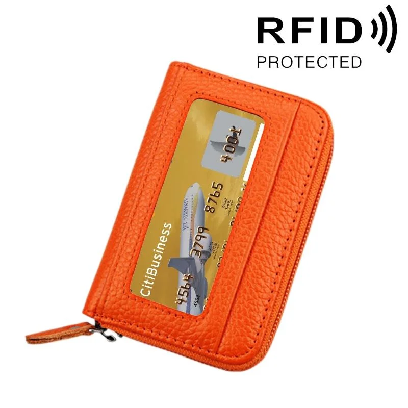12-slot Leather Rfid Blocking Card Holder Wallet - Orange