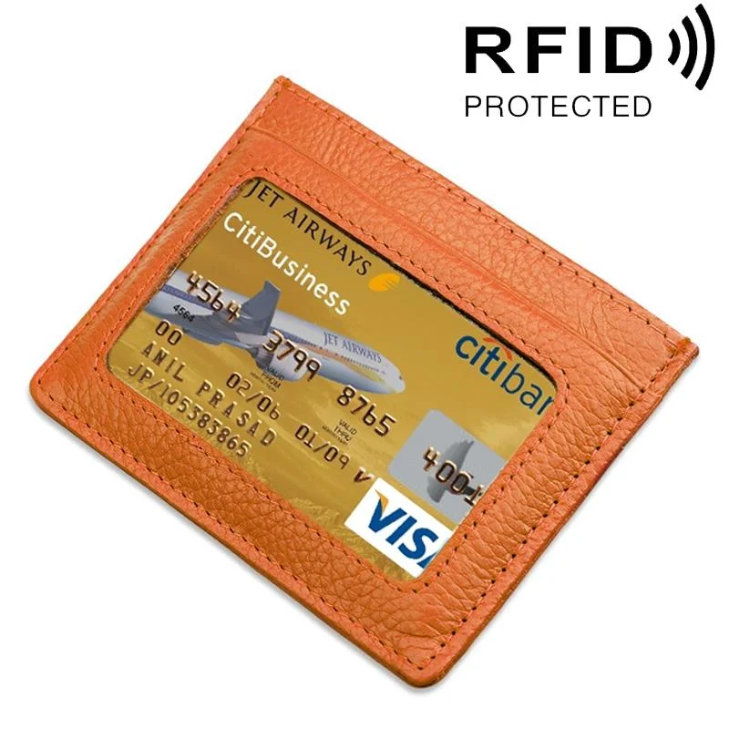 Leather Rfid Card Holder - Blocking - Orange