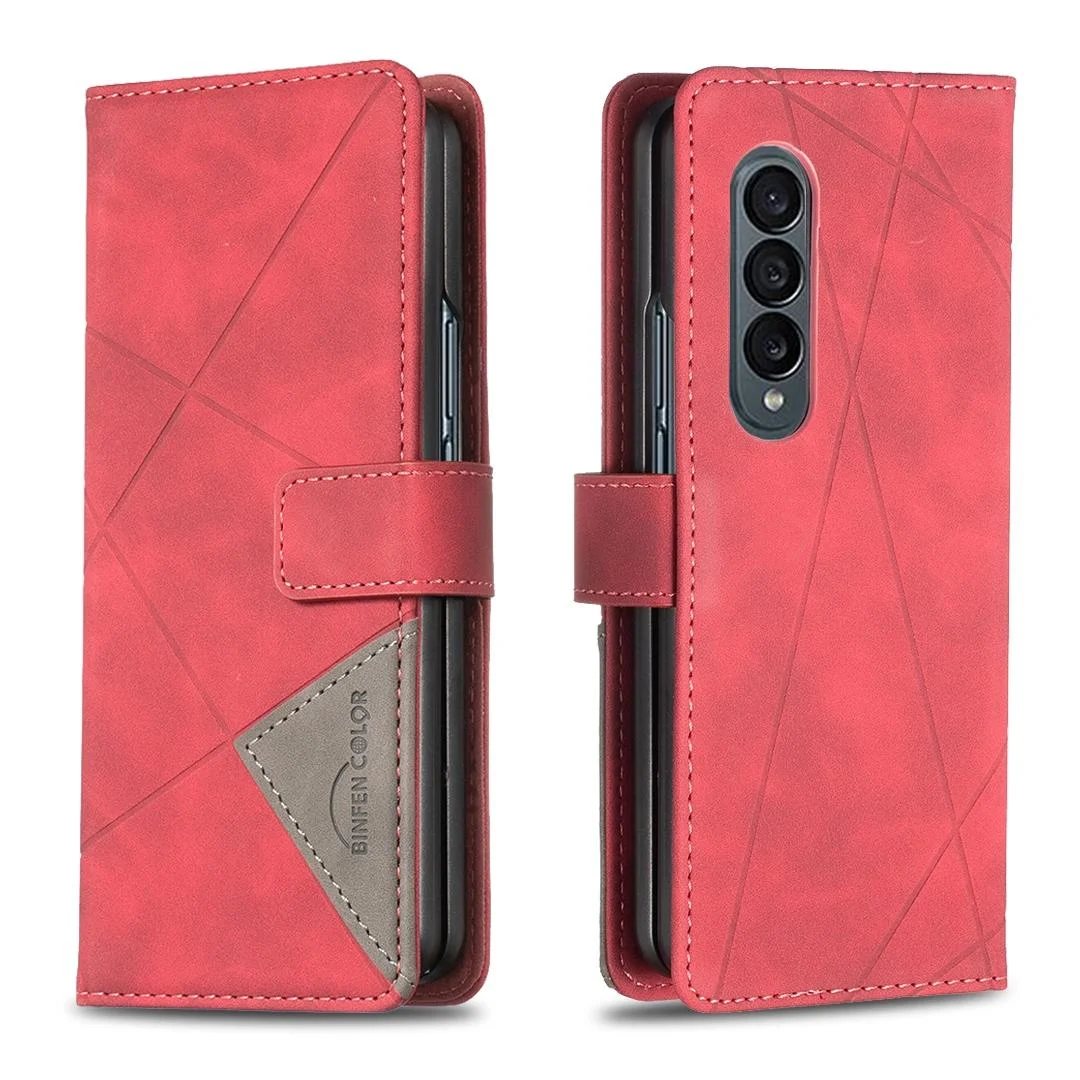For Samsung Galaxy Z Fold4 5G Magnetic Rhombus Texture Case - Red