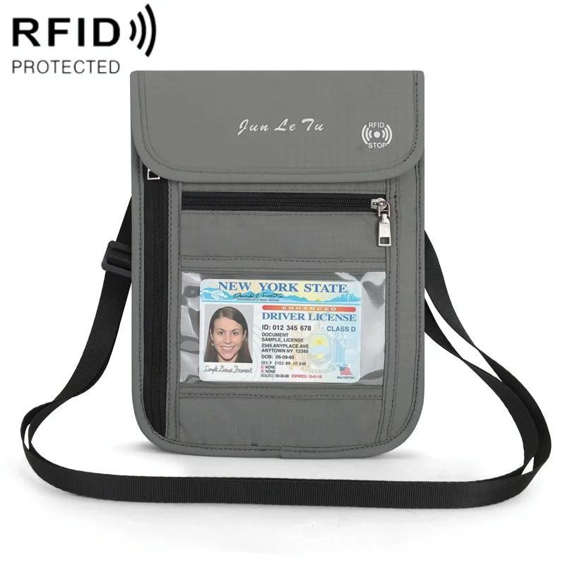 Rfid Passport Storage Bag Anti Theft Messenger - Light Grey