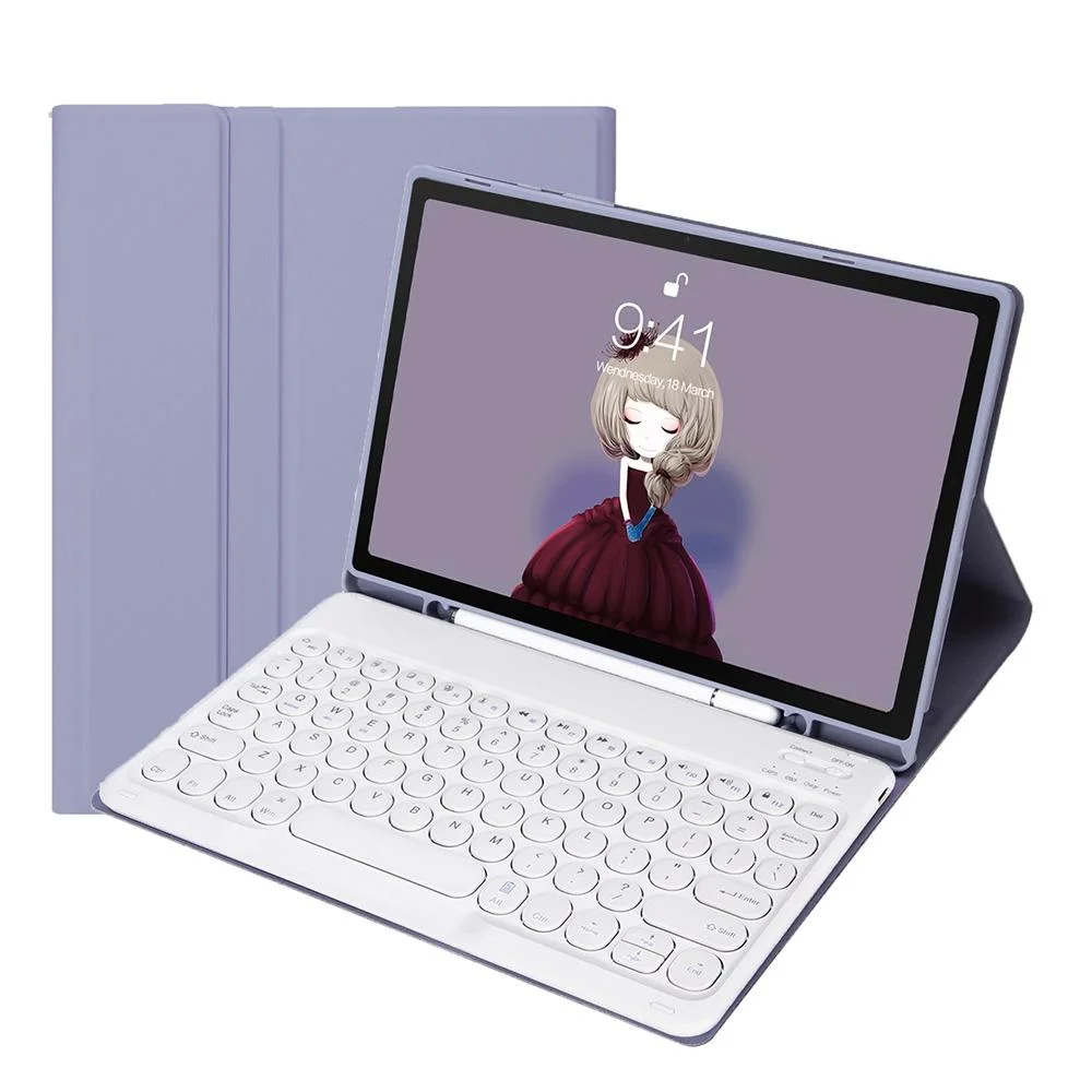 Detachable Bluetooth Keyboard Leather Case For Ipad Air 4 / 5 - Candy Colour Skin Texture - 10.9 Inch - Purple