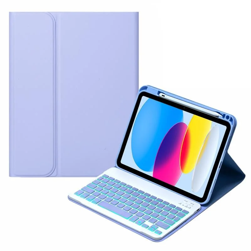 10.9 Ipad 10Th Gen 2022 Backlit Keyboard Case With Pen Slot - Bluetooth Leather - Light Purple
