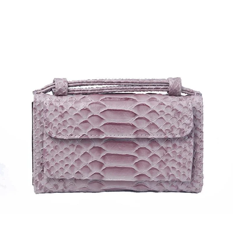 Snake Texture Print Clutch Long Crossbody Bag With Chain - 18 Nude Pink
