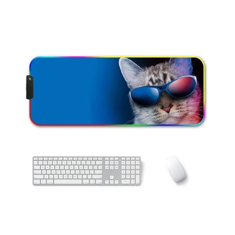 Rgb Non Slip Mouse Pad With Thermal Transfer - Glasses Cat