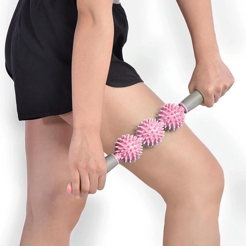 Triple Hedgehog Balls Massage Stick For Neck Leg And Hand Yoga Health Care - Pink
