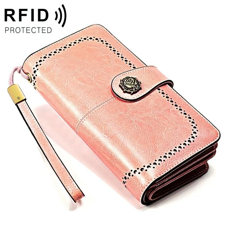 3556 Large Capacity Long Multi-function Anti-magnetic Rfid Wallet Clutch for Women with Card Slots - Pink