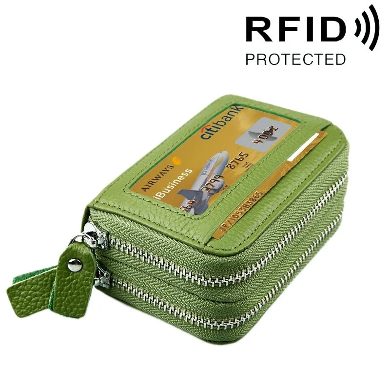 11-slot Rfid Blocking Leather Card Holder Wallet with Coin Pocket - Green