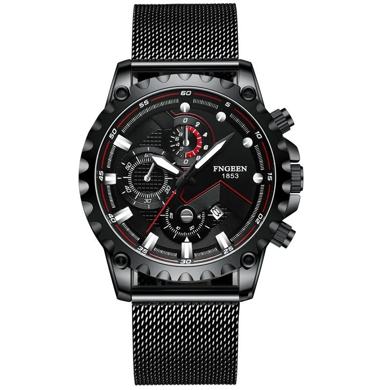 Stainless Steel Waterproof Men Sports Watch - Black Net Black Shell Black Surface