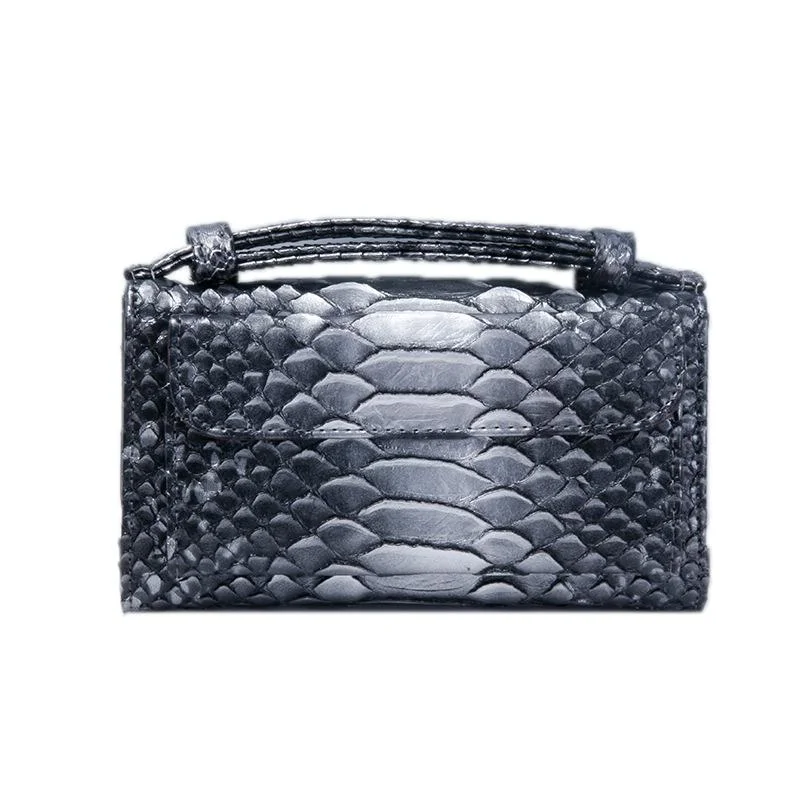 Snake Texture Print Clutch Long Crossbody Bag With Chain - 3 Silver Gray