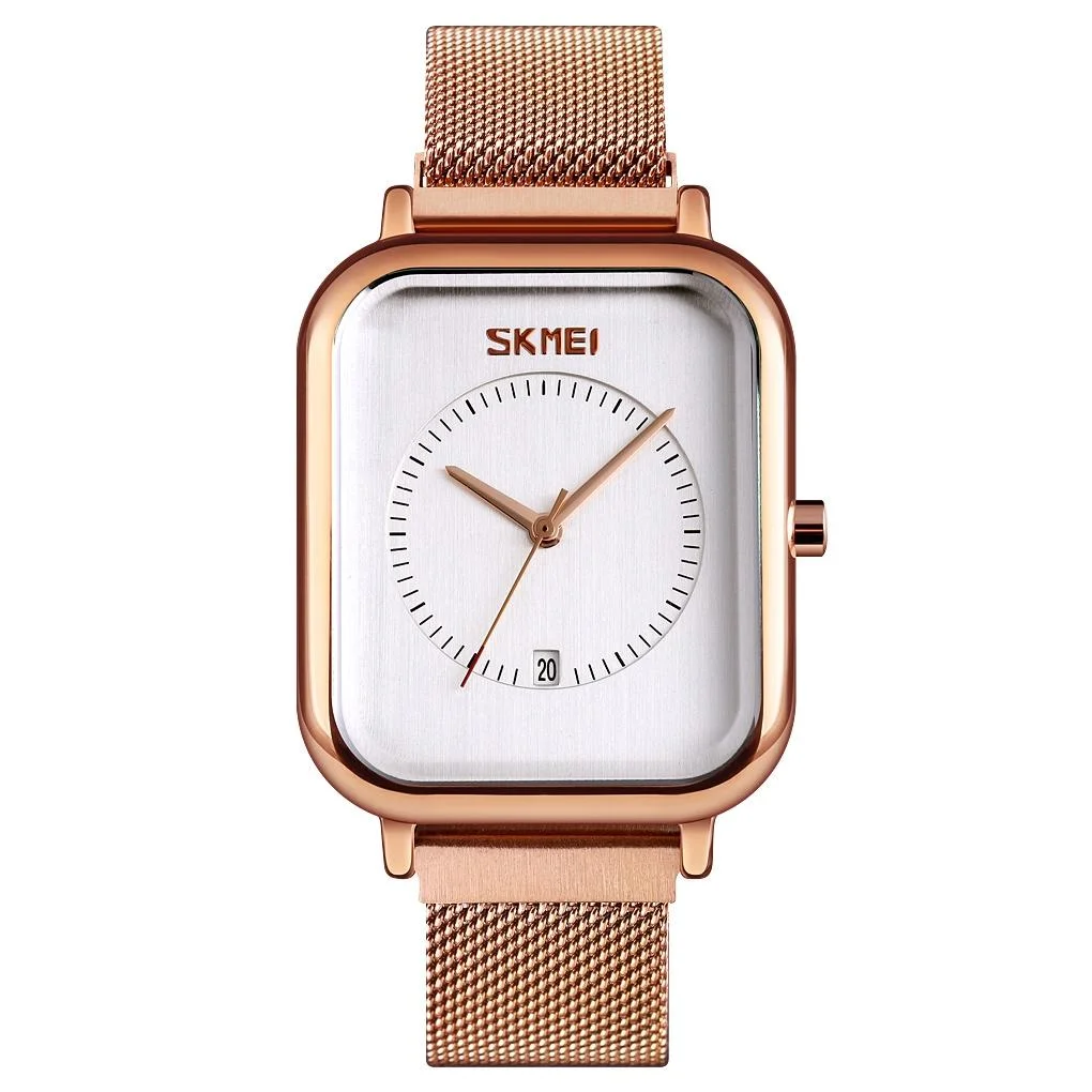 Unisex Magnetic Buckle Mesh Belt Quartz Watch - Rose Gold White