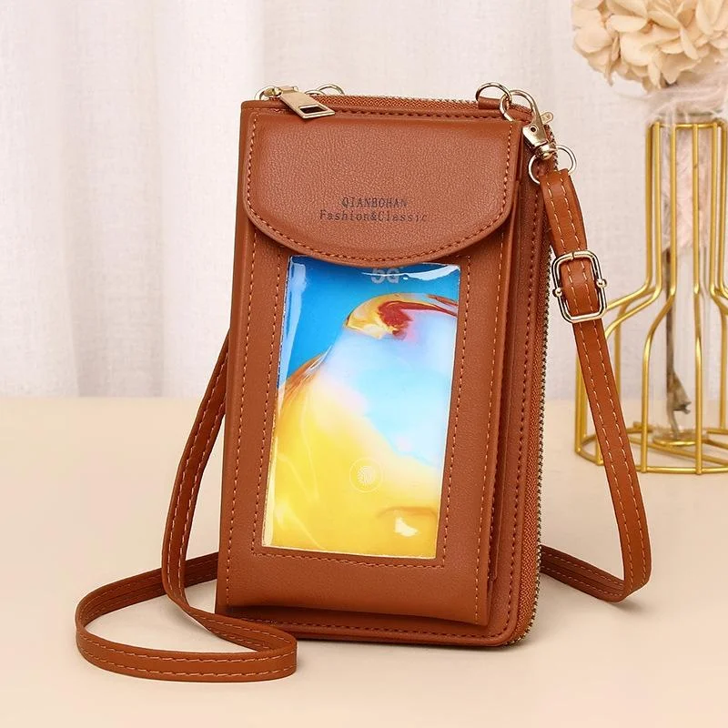 Women Touch Screen Shoulder Bag For Mobile Phones - Brown