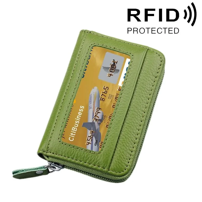 12-slot Leather Rfid Blocking Card Holder Wallet - Green