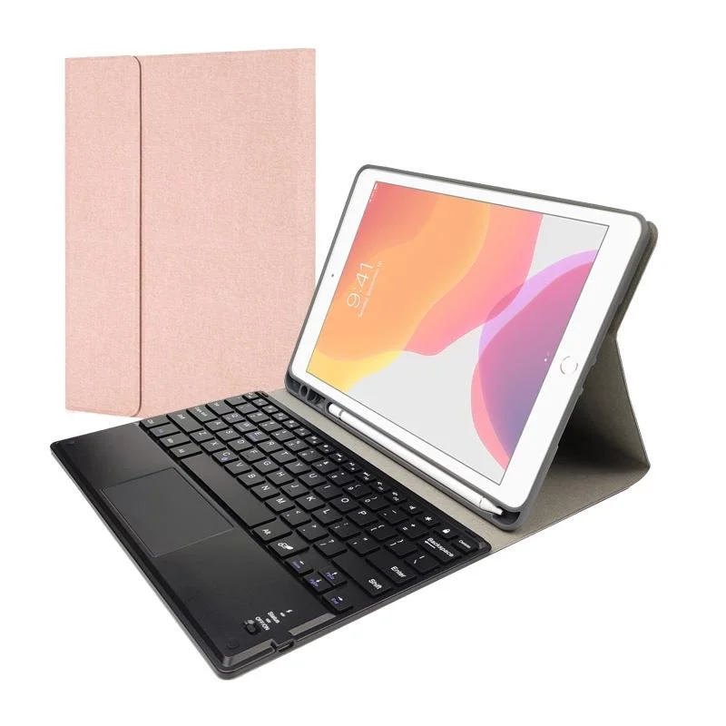 10.2 Ipad Keyboard Case With Touchpad Pen Slot & Bracket - Detachable Magnetic Silk Pattern Tpu - Rose Gold