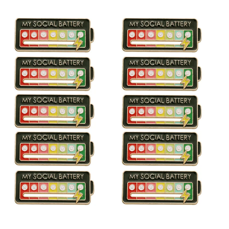 Vibe Geeks Creative Social Battery Energy Enamel Pins Mood Jewelry Brooches - Black - 10 Pcs
