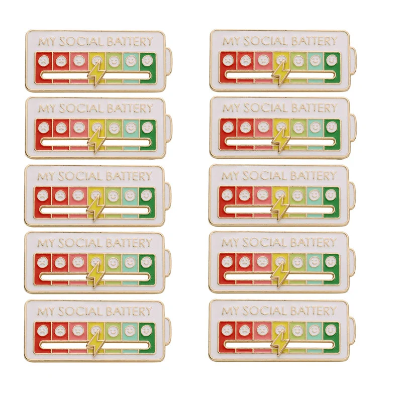 Vibe Geeks Creative Social Battery Energy Enamel Pins Mood Jewelry Brooches - White - 10 Pcs
