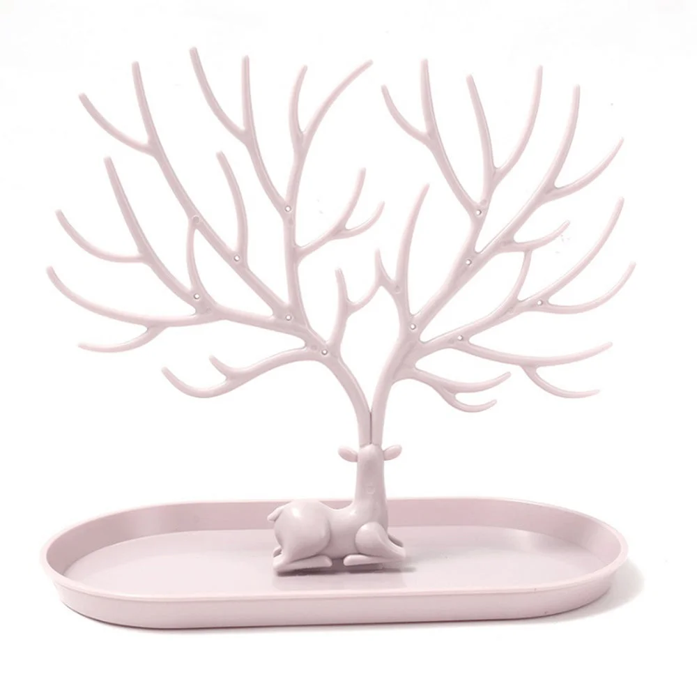 Vibe Geeks Antlers Tree Tower Jewelry Display Stand for Ring Earrings Necklace Bracelet - Pink Basic Model