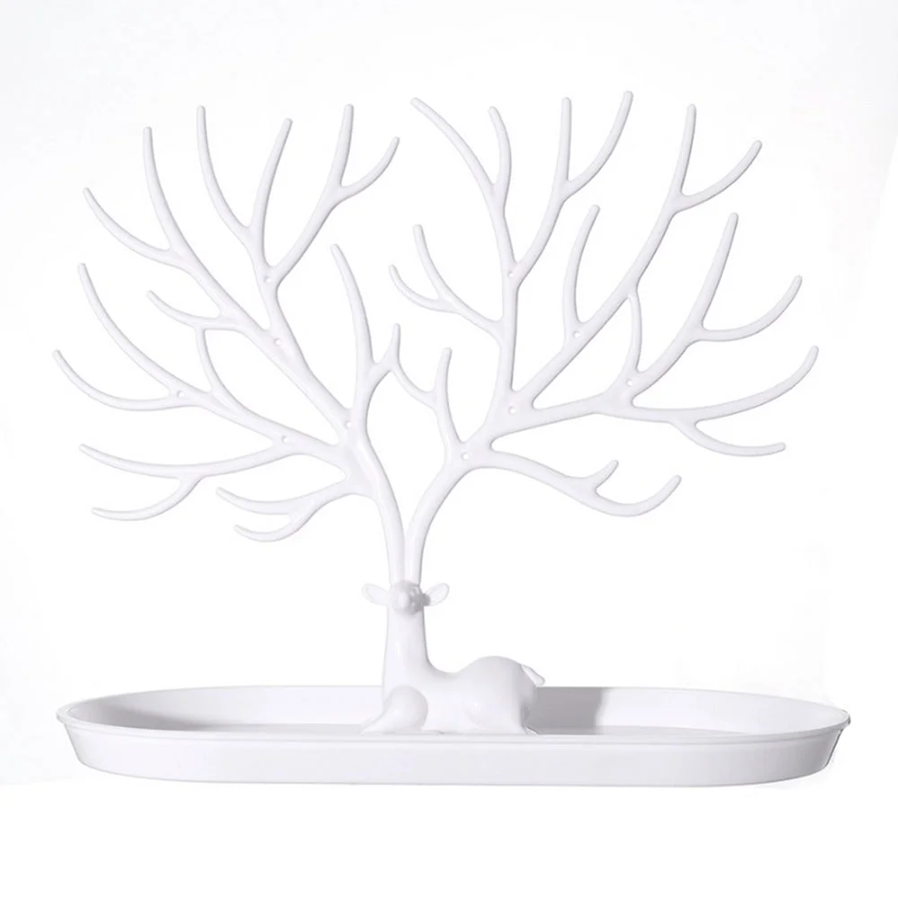 Vibe Geeks Antlers Tree Tower Jewelry Display Stand for Ring Earrings Necklace Bracelet - White Basic Model