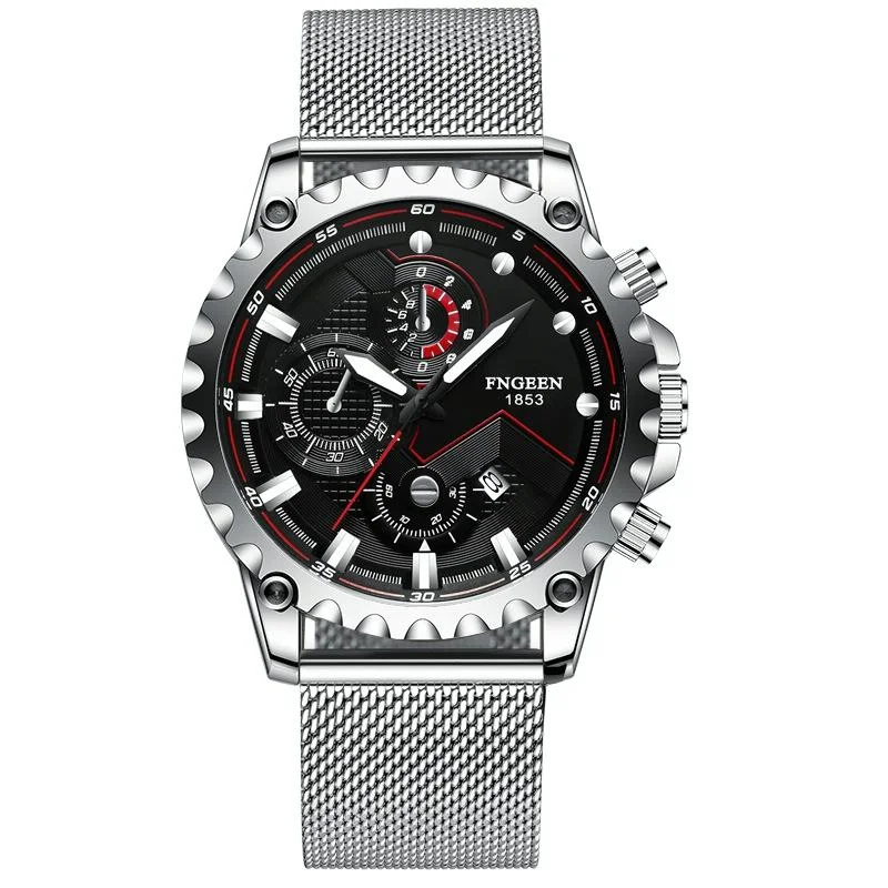 Stainless Steel Waterproof Men Sports Watch - White Net White Shell Black Surface
