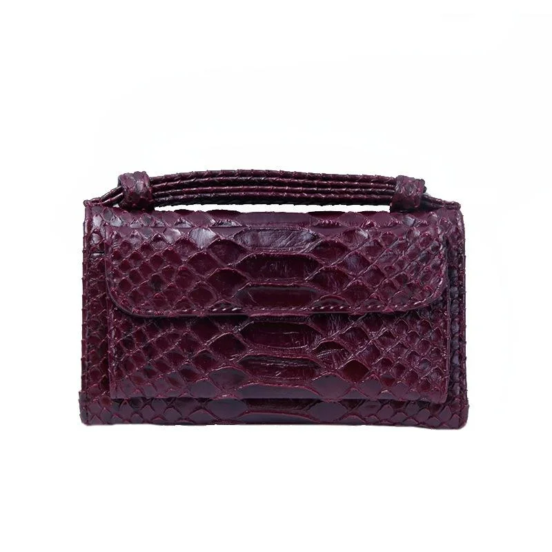 Snake Texture Print Clutch Long Crossbody Bag With Chain - 14 Purple