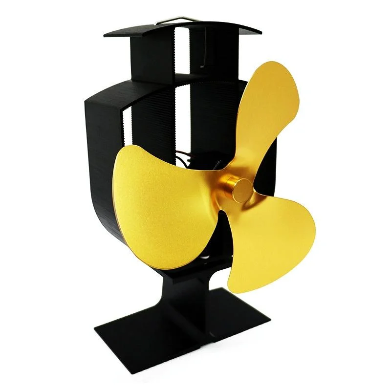 High-temp Metal Heat-powered Stove Fan - 3 Blades - Gold