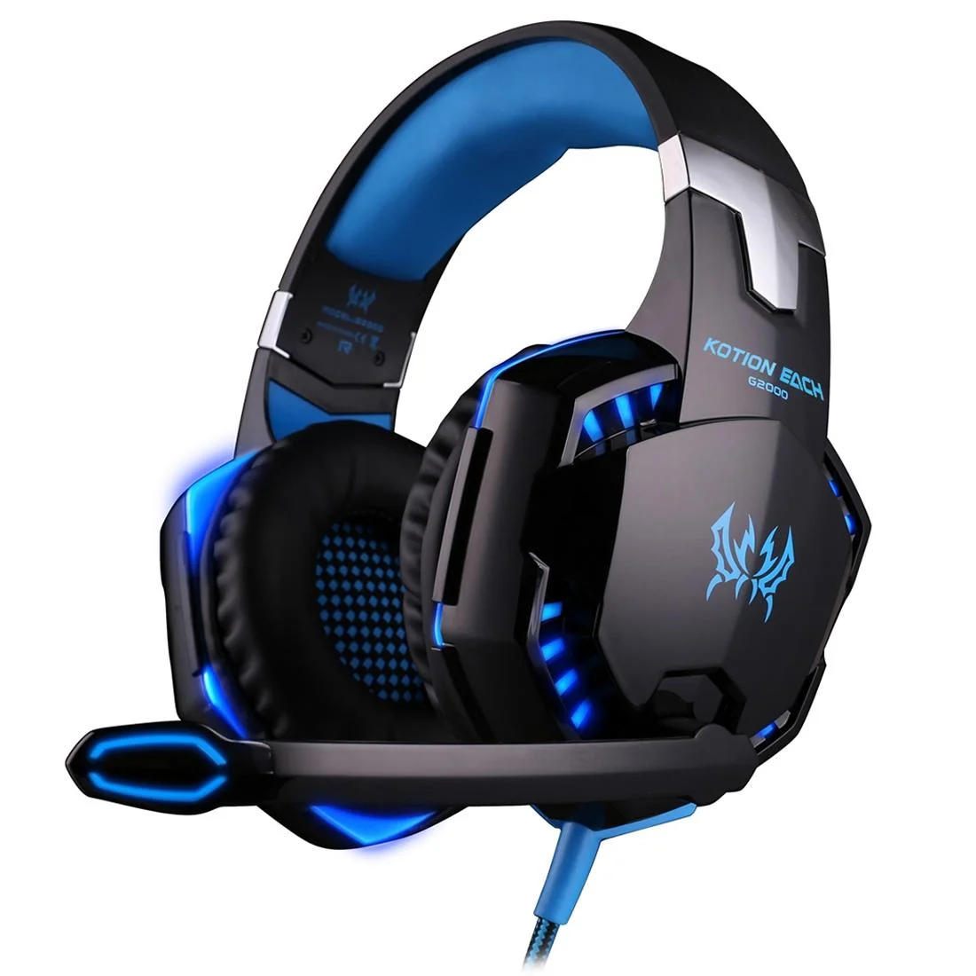 Over-Ear Gaming Headset With Mic Led Light And Stereo Bass For Pc Gamer - Blue + Black