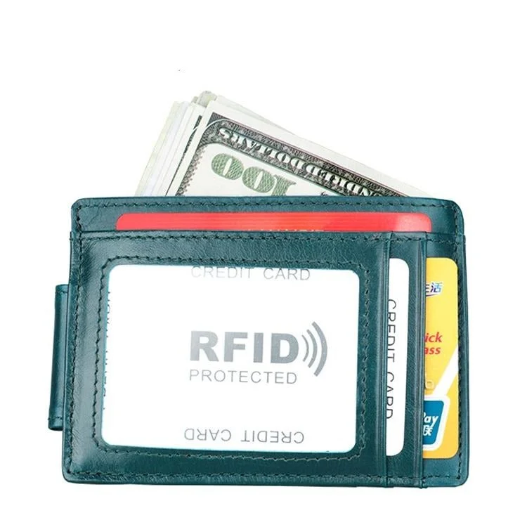Leather Rfid Card Holder Wallet - Crazy Horse - Blue