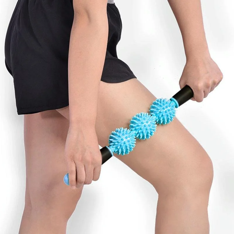Triple Hedgehog Balls Massage Stick For Neck Leg And Hand Yoga Health Care - Blue