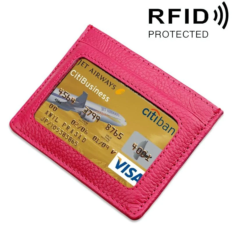 Leather Rfid Card Holder - Blocking - Magenta