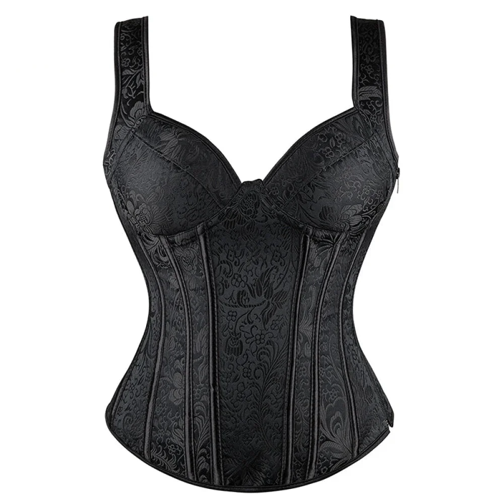 Adjustable Plus Size Steampunk Gothic Corset With G String S To 6Xl - Black - 4Xl