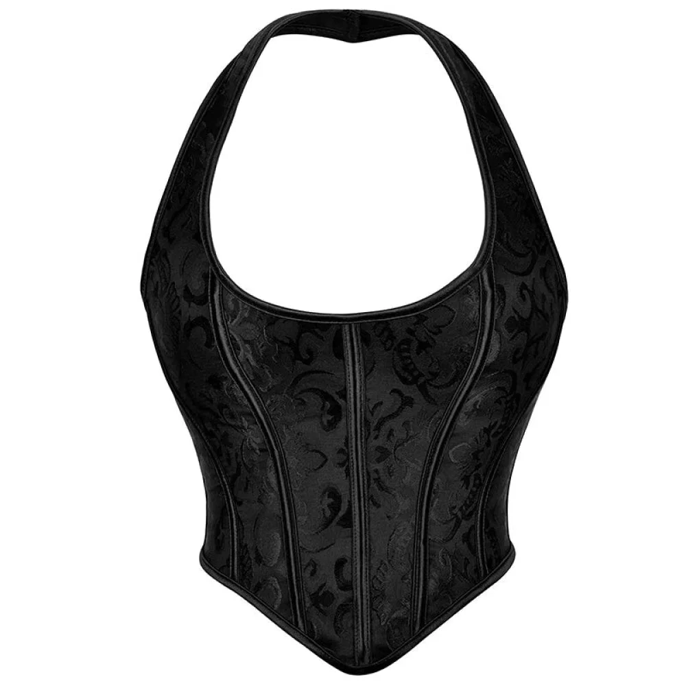 Steampunk Chest Binder Bustier Halter Corset Top For Women Plus Size Retro Corselet - 767 Black - Xxxl