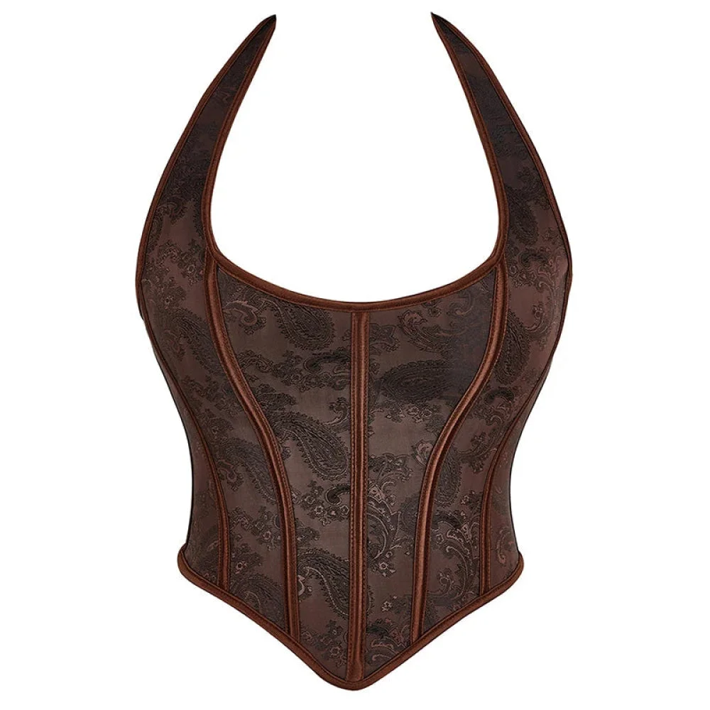 Steampunk Chest Binder Bustier Halter Corset Top For Women Plus Size Retro Corselet - 972 Brown - Xxl