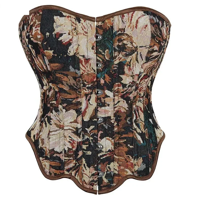 Floral Fishbone Corset Top Retro Bodice Plus Size Xs-Xl Flounce Irregular Bustier - M