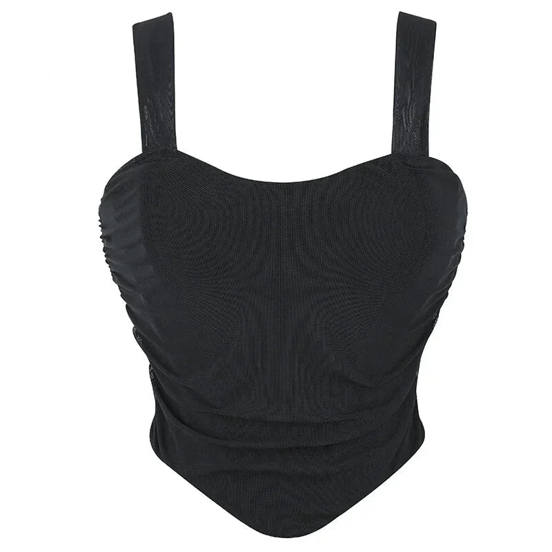 Mesh Bustier Strapless Shapewear With Lace-Up Ruched Hem - M