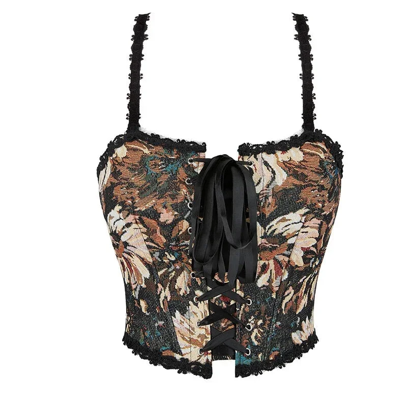 Brown Steampunk Vest Tank Top With Lace And Strap Plus Size S-6Xl - M