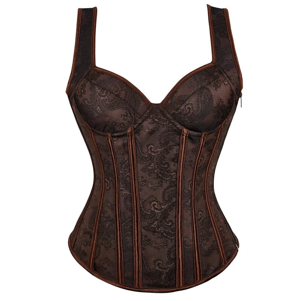 Steampunk Jacquard Lace-Up Shoulder Strap Corset Padded Bustier With Zip - Xxl