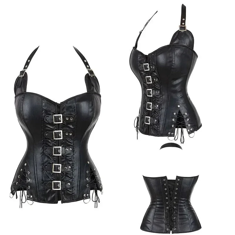 Steampunk Corselet With Zip & Buckle Women Gothic Fishbone Corset - Black - Xxl