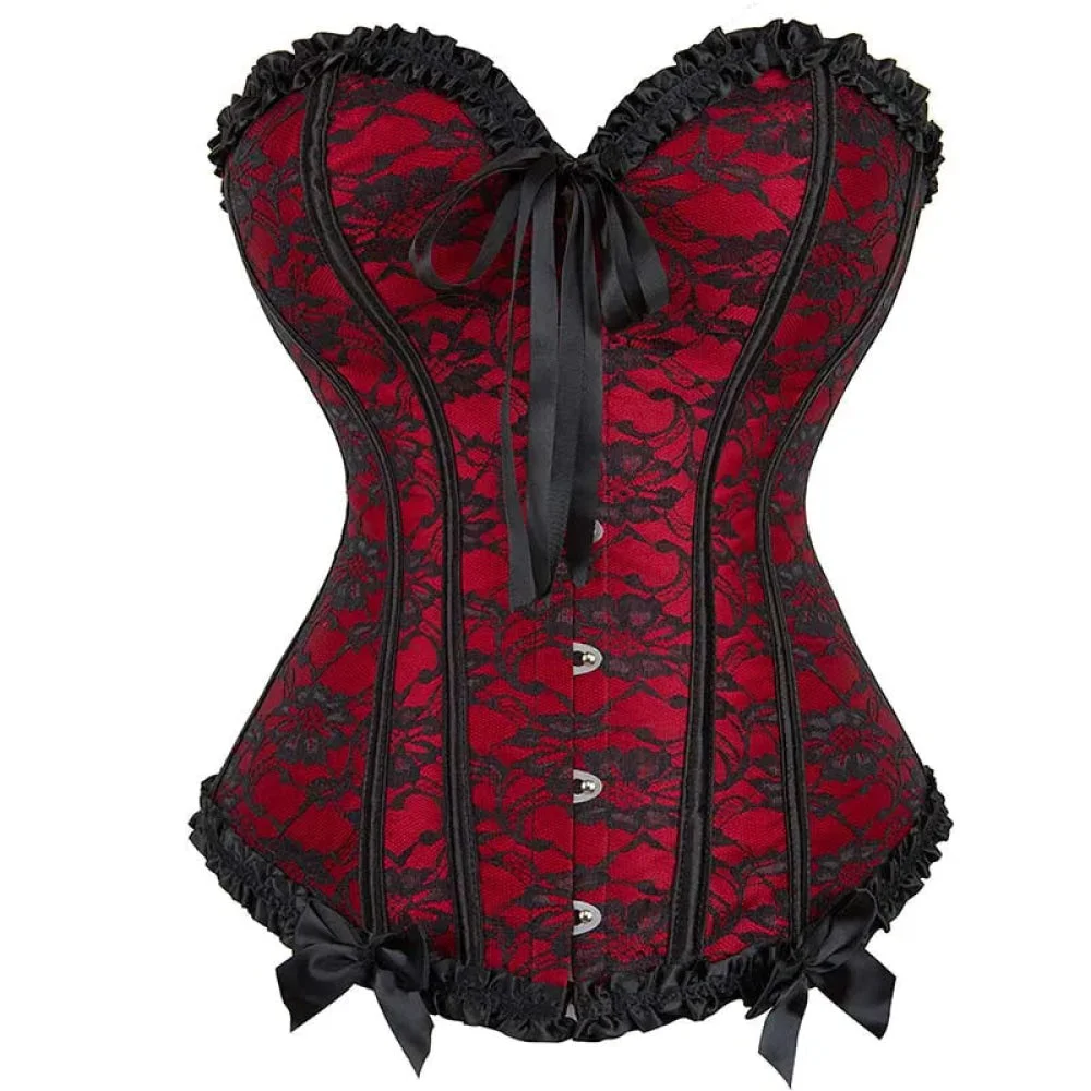 Plus Size Fishbone Corset Lace Up Boned Pleated Vintage Shapewear For Women - Xl