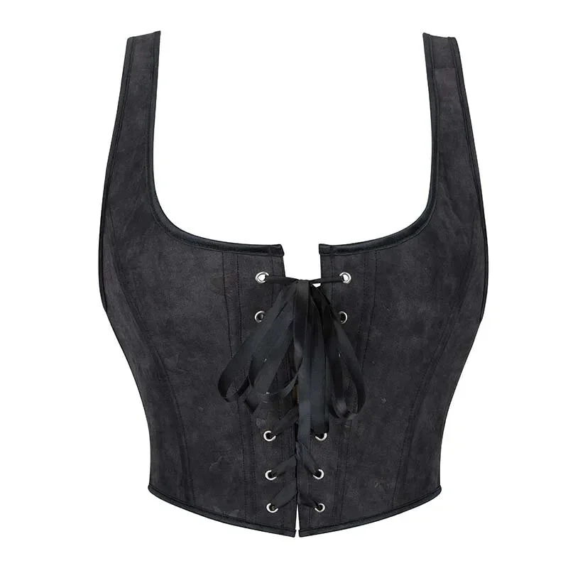 Black Gothic Slimming Vest Corset With Butterfly Detail Backless Boned And Lace-Up For Steampunk Style - M