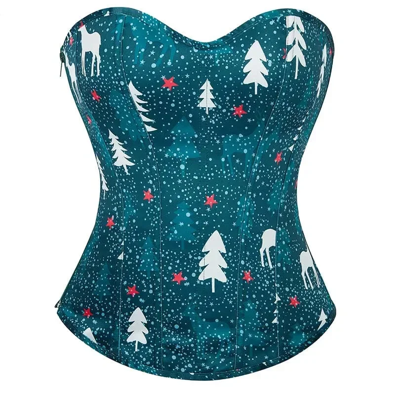 Green Lace-Up Corset Top Fish Bone Support Plus Size Xs-Xl Zip & Lace Closure - L