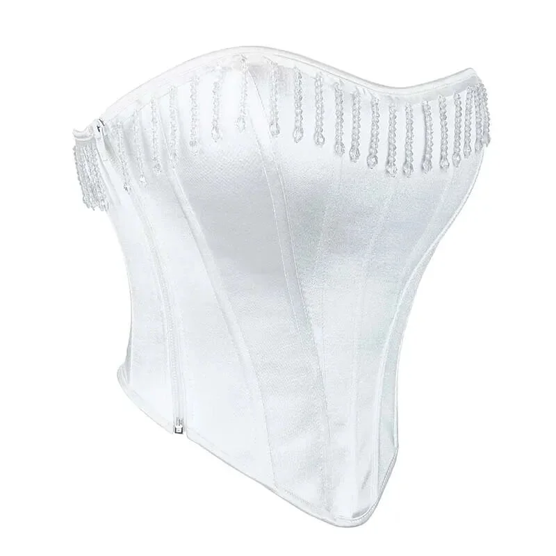 Strapless Push-Up Wedding Bra White Bustier Vest With Zip - S