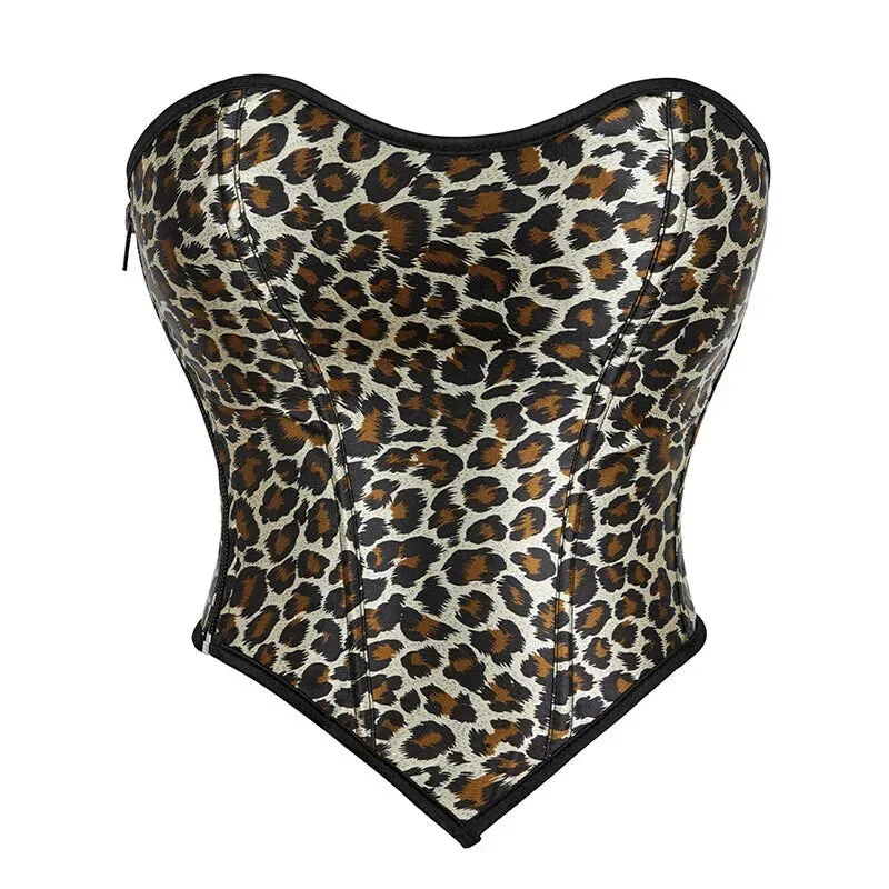 Leopard Print Zip-Up Corset Fishbone Support Plus Size S-Xxl - S