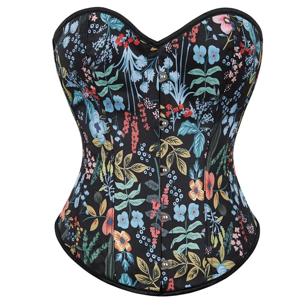 Strapless & Backless Corset Tops For Women Front 5 Busk Closure Lace Up Boned Plus Size S-6Xl - S