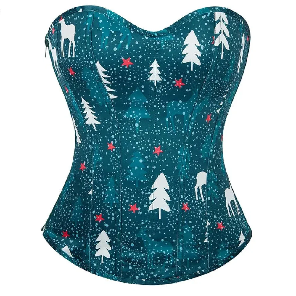 Christmas Lace Bustier Corset Top For Plus Size Women Push Up Vintage Gothic Style With Zipper Closure - M