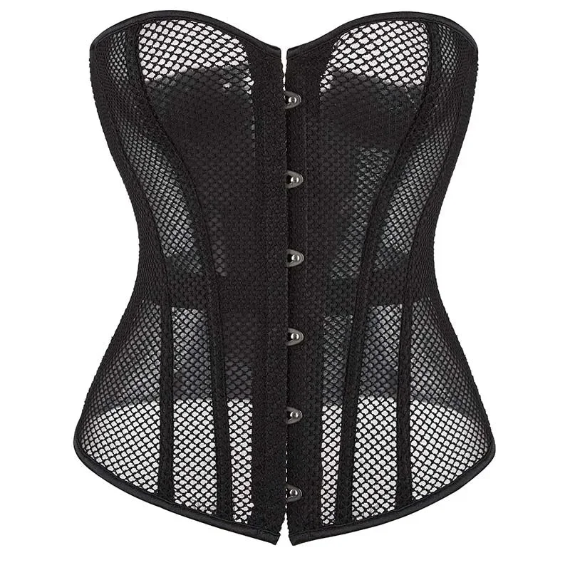 Transparent Gothic Corset With Thong Plus Size S-6Xl Mesh Net Lingerie Bustier - 6Xl