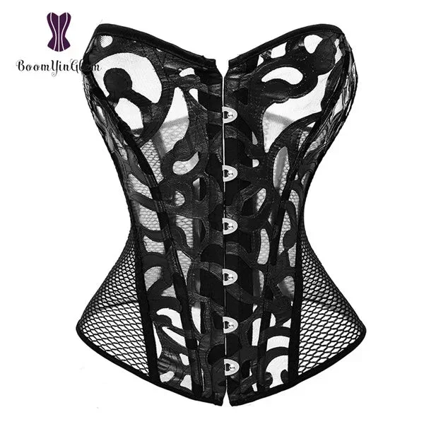 Mesh Net Corset Black White See Through Bustier For Alluring Slimming And Breathability - Black - Xxxl
