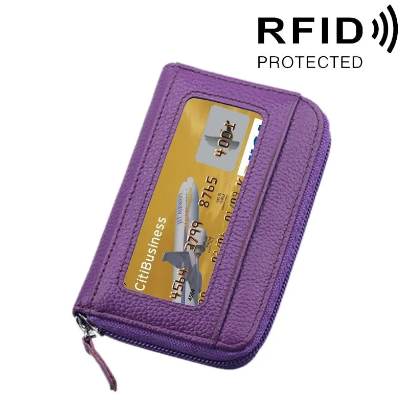 12-slot Leather Rfid Blocking Card Holder Wallet - Purple